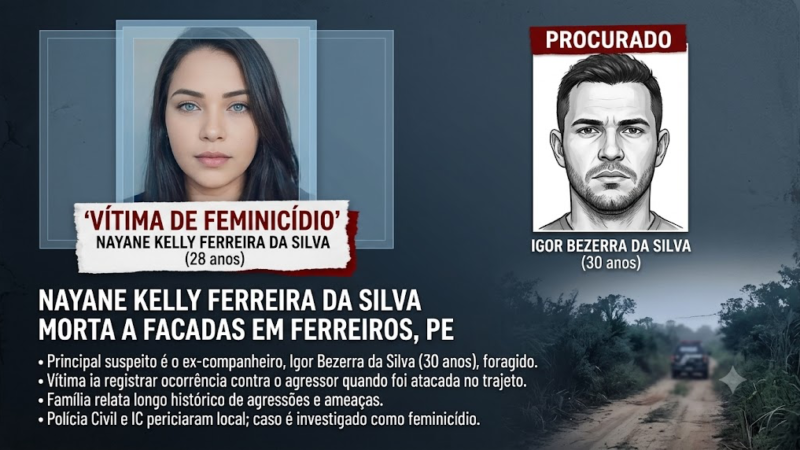 Mulher é morta a facadas a caminho da delegacia para denunciar ex-companheiro em Pernambuco