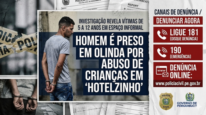 Homem Preso por Estupro em ‘Hotelzinho’ de Olinda: Até 3 Vítimas e uma Criança Autista Entre os Alvos