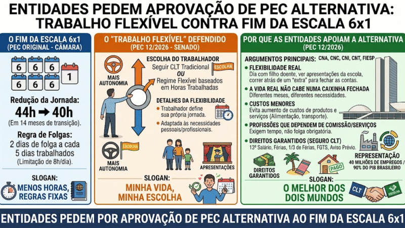 Entidades pressionam Senado e lançam PEC alternativa ao fim da escala 6×1: “Mais liberdade para o trabalhador”