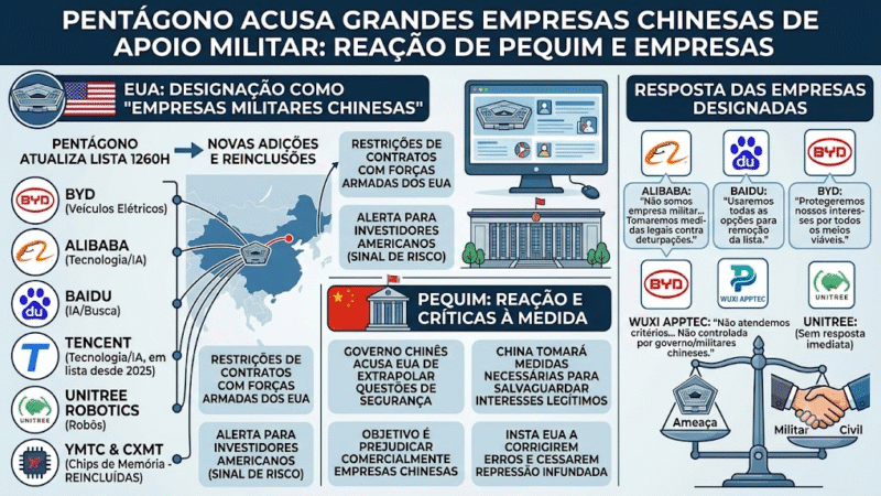Pentágono coloca BYD, Alibaba e gigantes chinesas na mira por suposta ligação com Exército; China reage e fala em perseguição