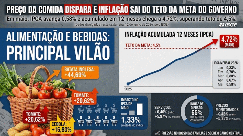 PREÇO DA COMIDA DISPARA E INFLAÇÃO SAI DO TETO DA META DO GOVERNO