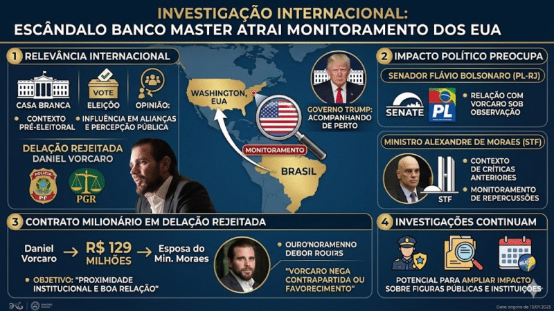 Escândalo do Banco Master entra no radar dos EUA e pode ampliar desgaste de figuras da política brasileira