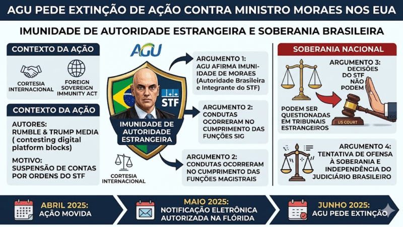 AGU entra em ação nos EUA para defender Moraes e pede arquivamento de processo movido por empresa ligada a Trump
