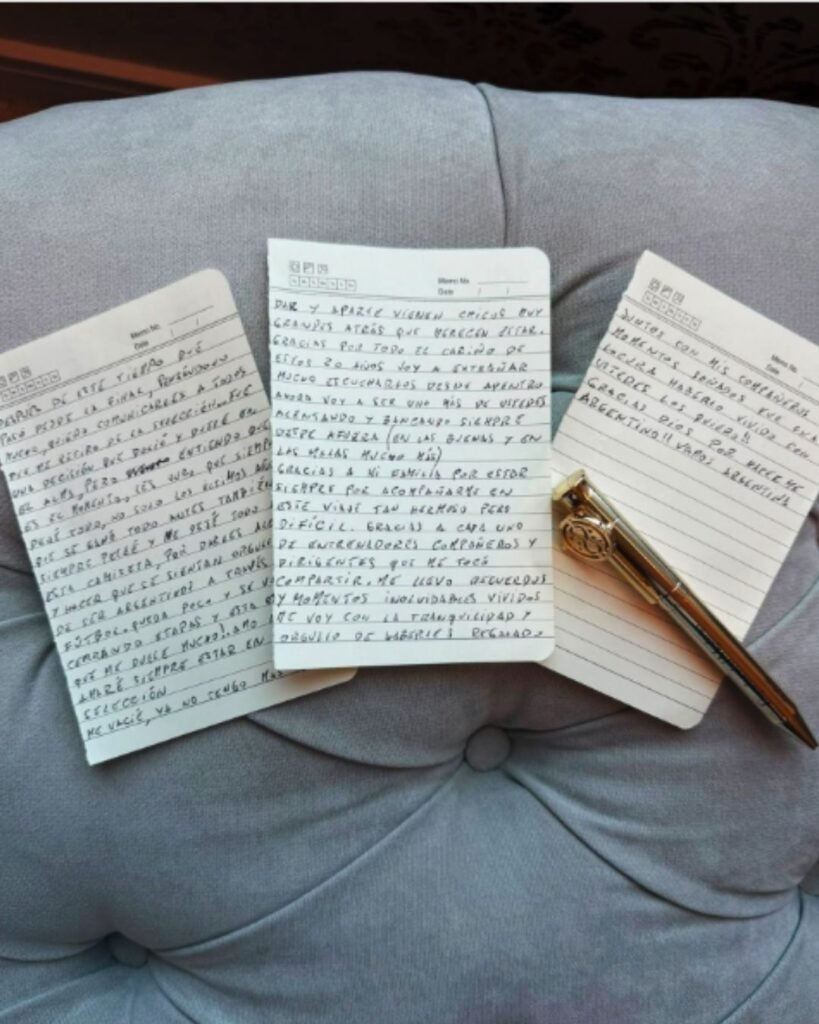 Carta de despedida publicada por Lionel Messi ao anunciar a aposentadoria da seleção argentina.