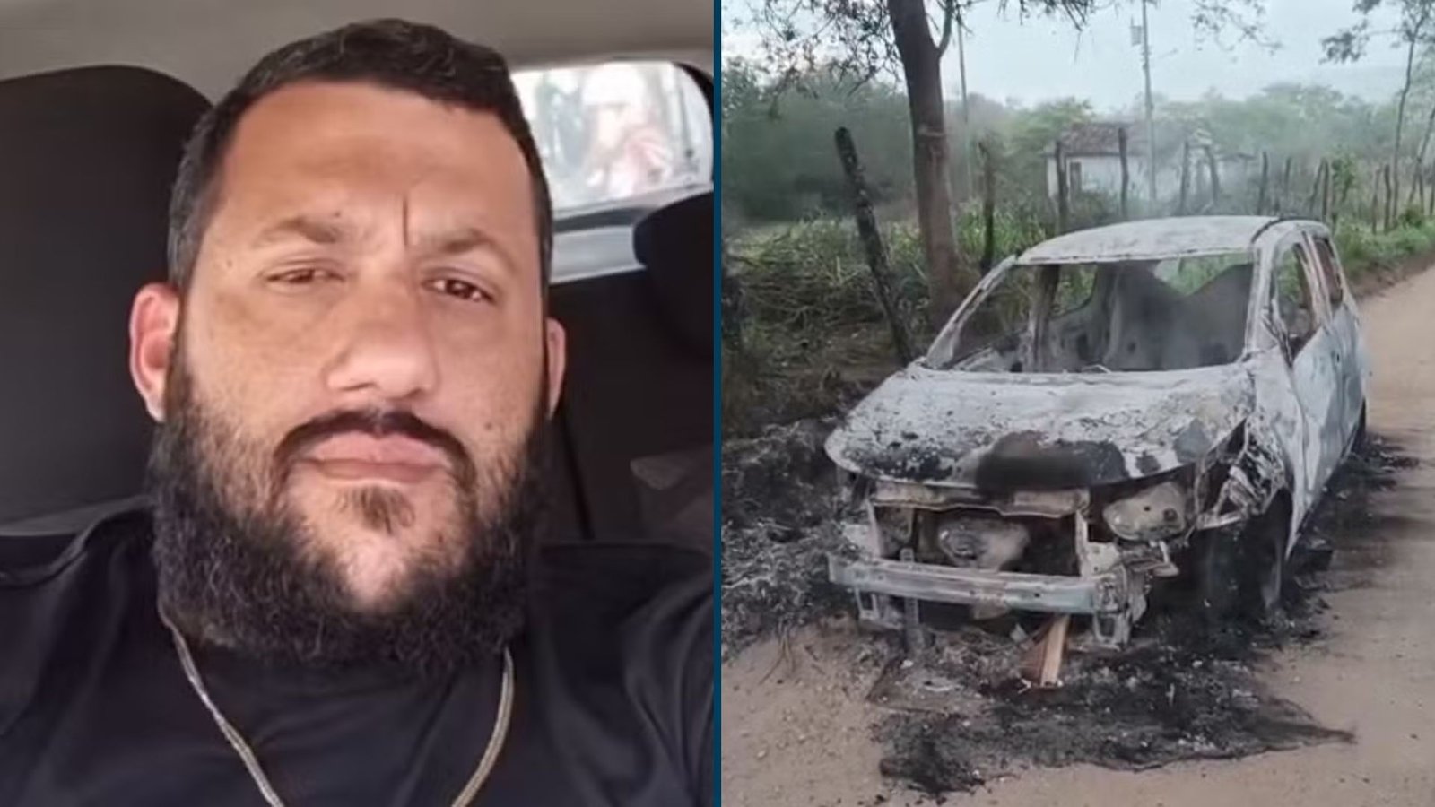 Welmiton de Arimatéia Silva e carro encontrado queimado em Caruaru