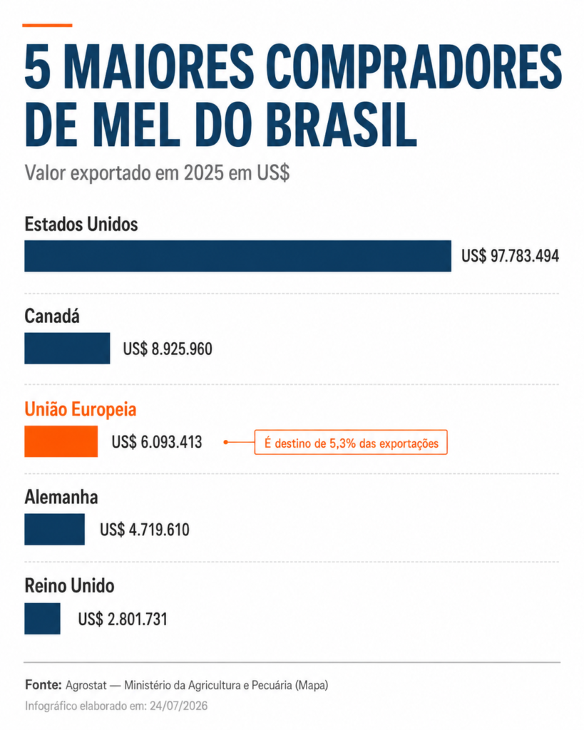 Cinco maiores compradores de mel brasileiro em 2025.