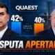 Flávio Bolsonaro e Lula em arte sobre pesquisa Quaest.