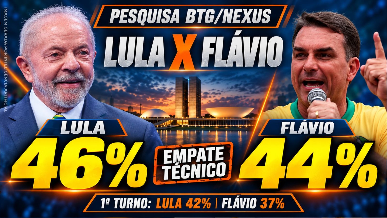 Lula e Flávio em arte da pesquisa BTG/Nexus