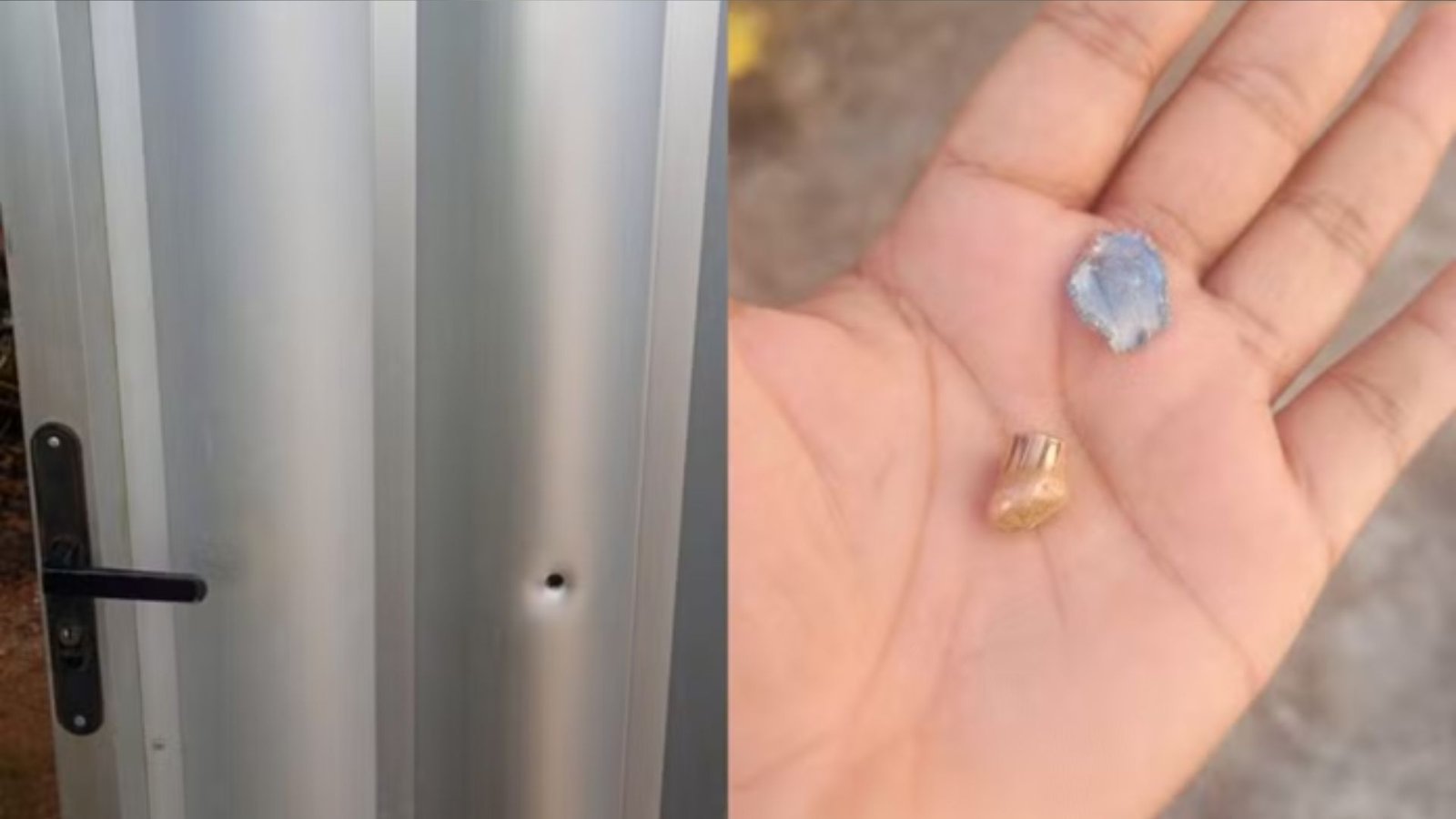 Marca de tiro e projéteis encontrados no terreiro.