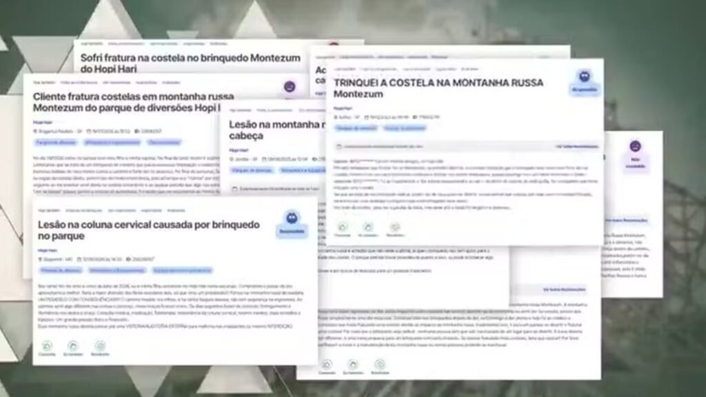 Montagem de reclamações de visitantes sobre lesões na Montezum.