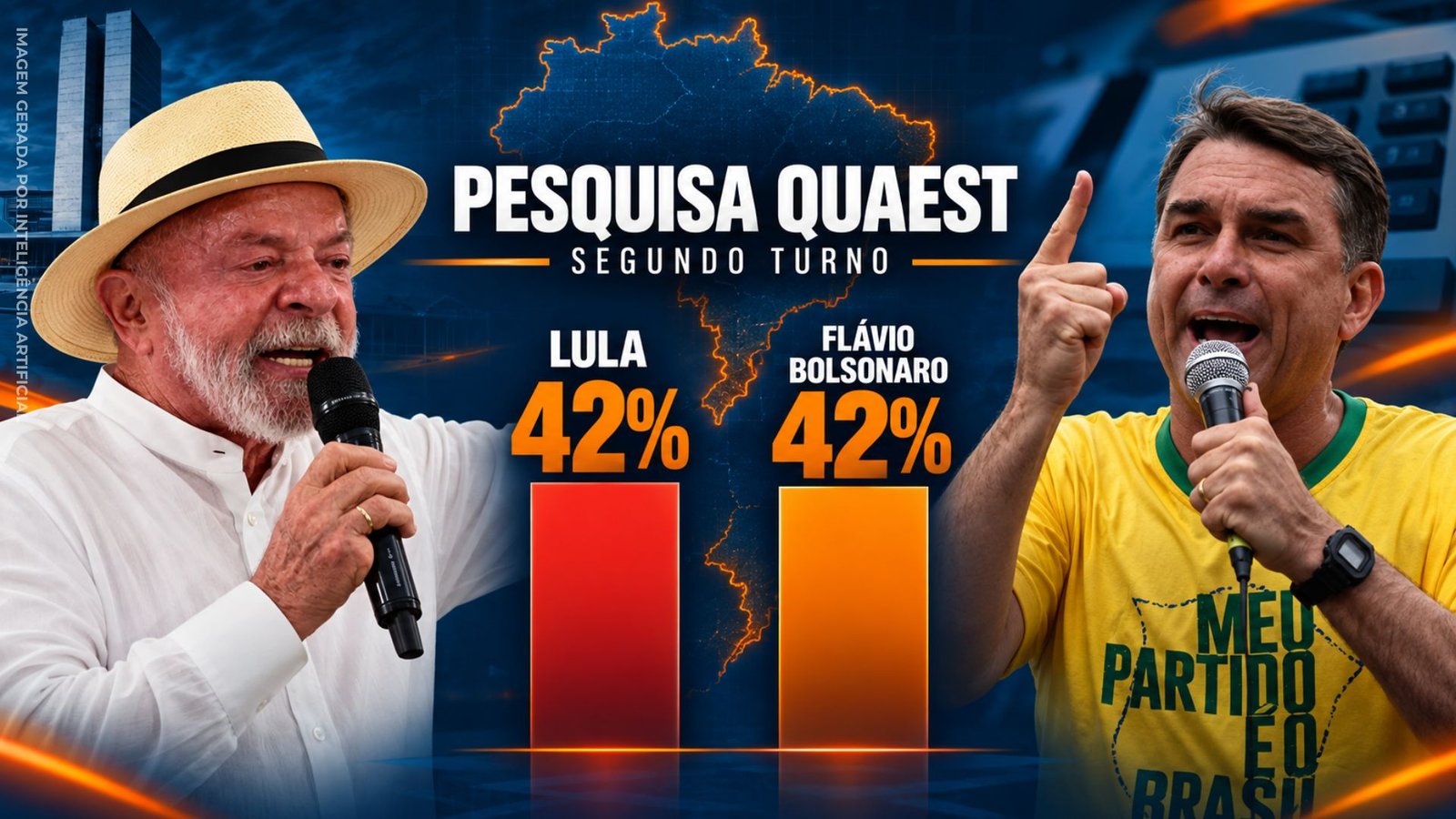 Lula e Flávio Bolsonaro com 42% cada na pesquisa Quaest