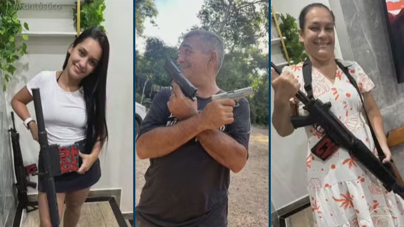 Pessoas investigadas aparecem segurando armas.