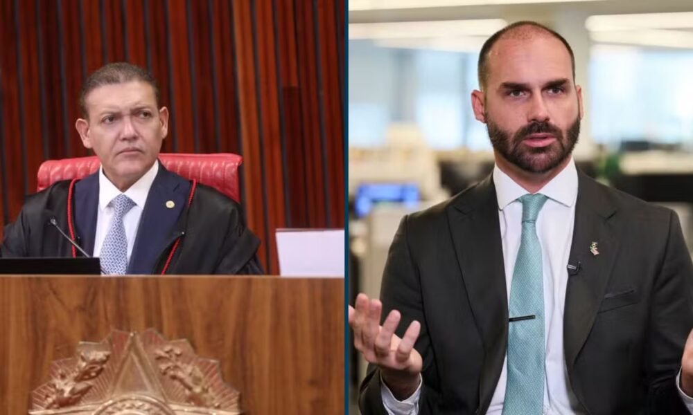 Nunes Marques e Eduardo Bolsonaro em montagem sobre decisão do TSE