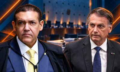 Montagem de Nunes Marques e Jair Bolsonaro com plenário ao fundo.
