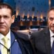 Montagem de Nunes Marques e Jair Bolsonaro com plenário ao fundo.